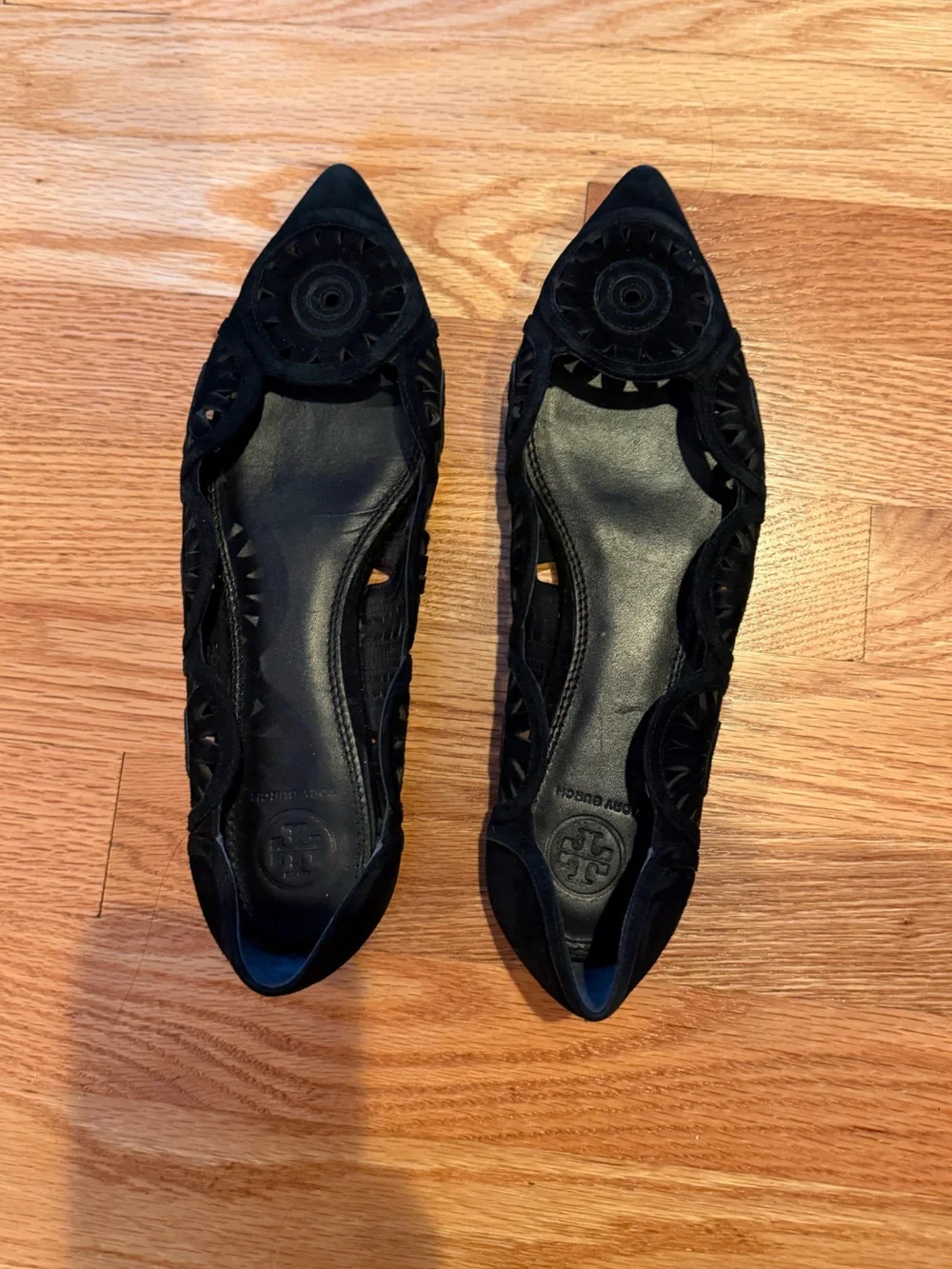 Tory Burch Black Cutout Pointed Toe Flats